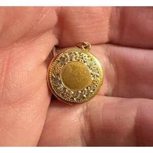 Diminutive Round Floral Etched Locket Gold Filled